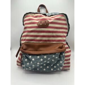 Steve Madden Patriotic American Flag Canvas Backpack Faux Leather